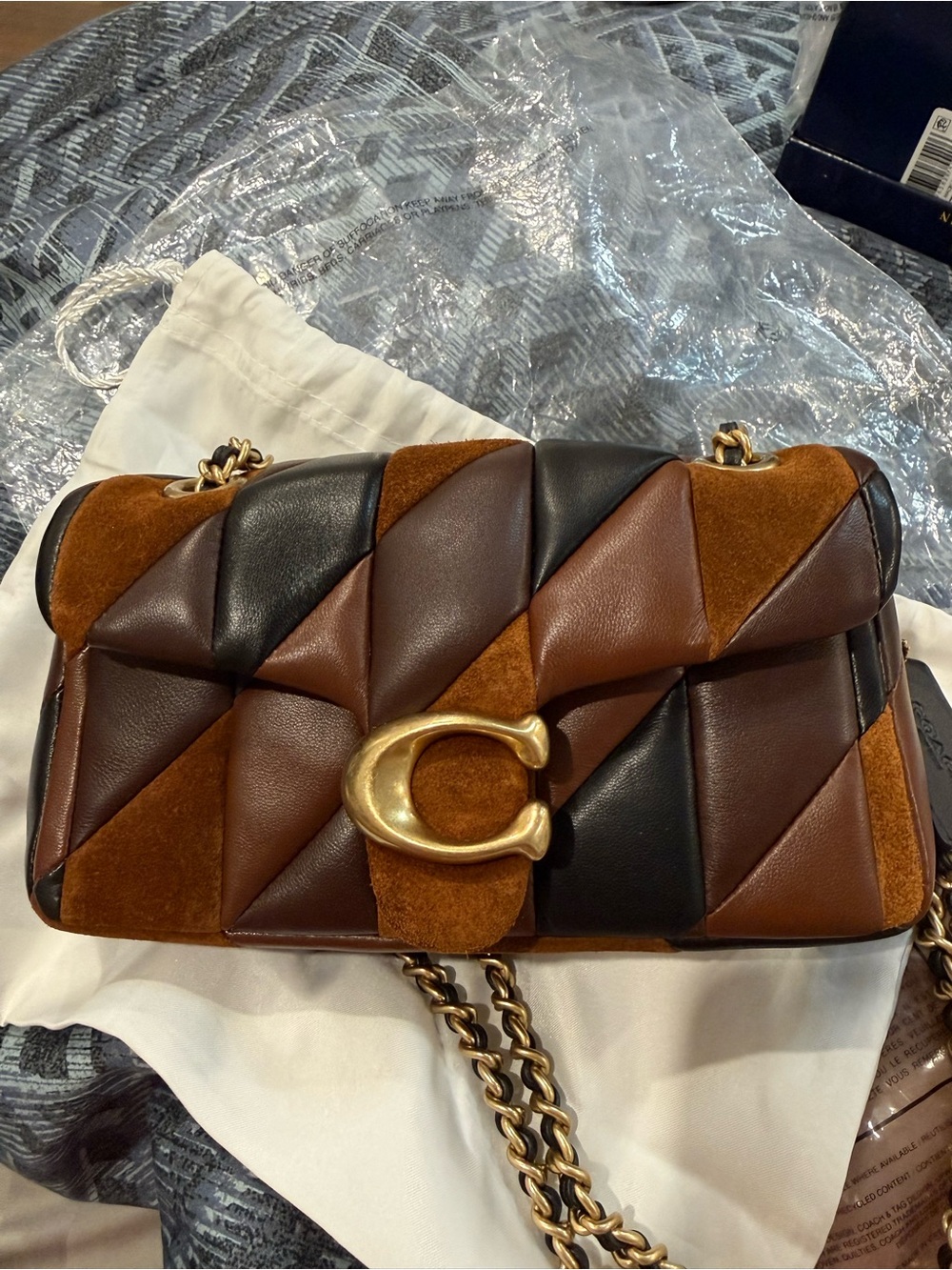 Coach Patchwork Quilted Tabby 20 Leather & Suede Shoulder Bag in Brown and Black